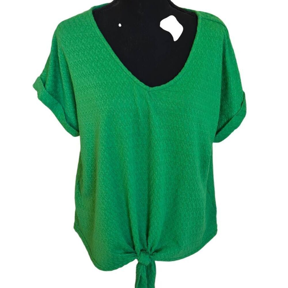 Good Days Only Womens Green Pullover V Neck Short Sleeve Casual Top XL